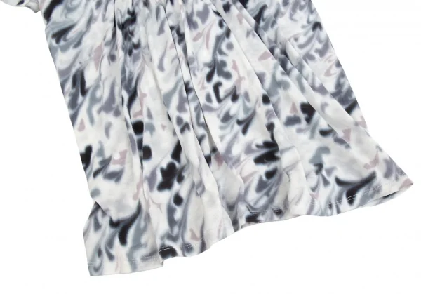 イッセイミヤケ フェットISSEY MIYAKE FETE ぼかしマーブルプリントギャザーTシャツ 白グレー2 K-92184_010