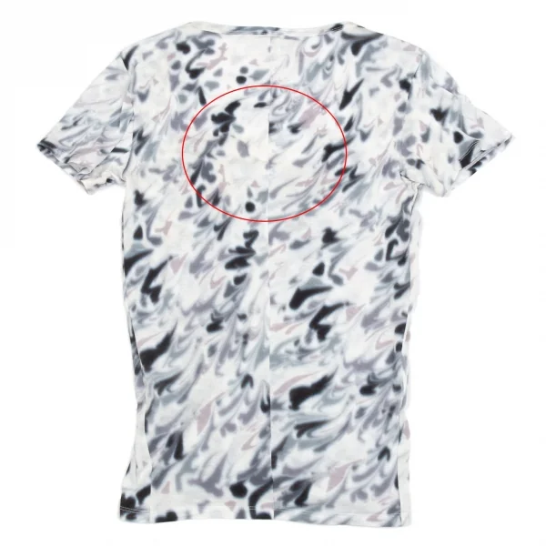 イッセイミヤケ フェットISSEY MIYAKE FETE ぼかしマーブルプリントギャザーTシャツ 白グレー2 K-92184_012