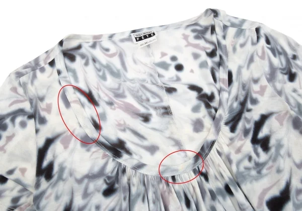 イッセイミヤケ フェットISSEY MIYAKE FETE ぼかしマーブルプリントギャザーTシャツ 白グレー2 K-92184_006
