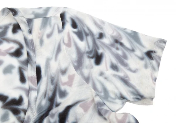 イッセイミヤケ フェットISSEY MIYAKE FETE ぼかしマーブルプリントギャザーTシャツ 白グレー2 K-92184_009