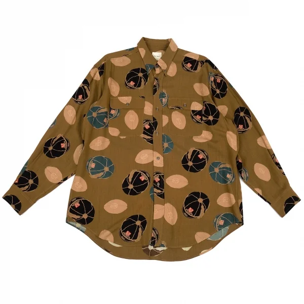 カールヘルムKarl Helmut レーヨンラグビーキャッププリントボタンダウンシャツ モカL位 K-92210_001