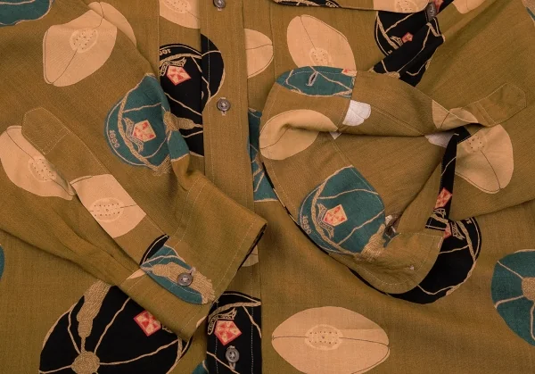 カールヘルムKarl Helmut レーヨンラグビーキャッププリントボタンダウンシャツ モカL位 K-92210_011