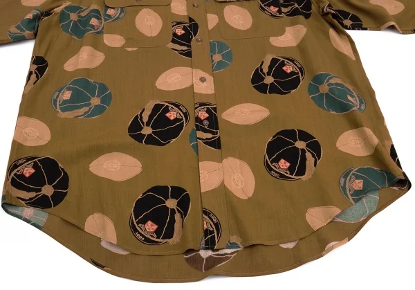 カールヘルムKarl Helmut レーヨンラグビーキャッププリントボタンダウンシャツ モカL位 K-92210_012