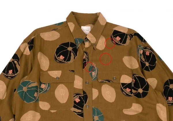 カールヘルムKarl Helmut レーヨンラグビーキャッププリントボタンダウンシャツ モカL位 K-92210_002