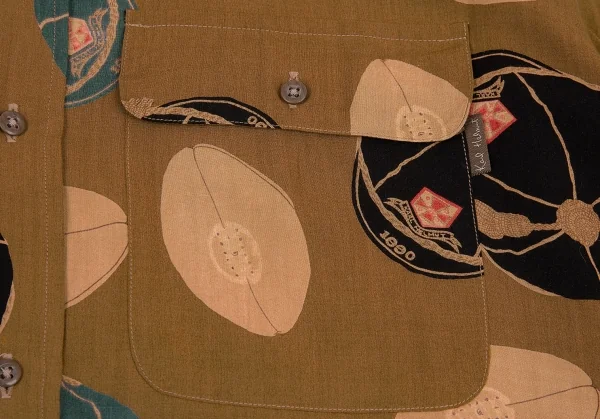 カールヘルムKarl Helmut レーヨンラグビーキャッププリントボタンダウンシャツ モカL位 K-92210_006