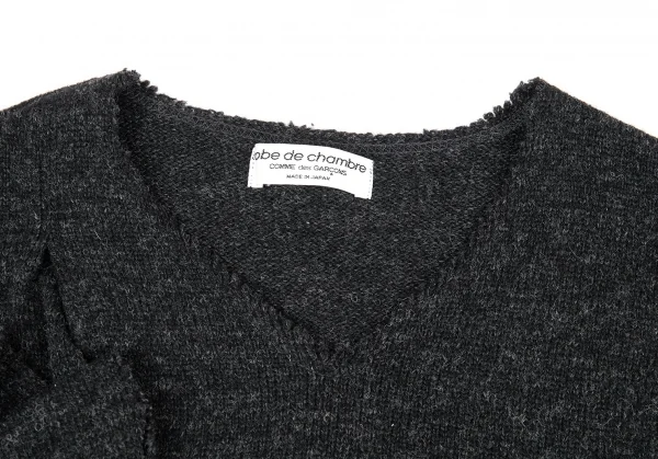 ローブドシャンブル コムデギャルソンrobe de chambre COMME des GARCONS リボンコサージュデザインVネックニット チャコールM位 K-92225_004