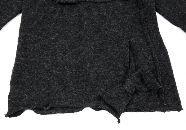 ローブドシャンブル コムデギャルソンrobe de chambre COMME des GARCONS リボンコサージュデザインVネックニット チャコールM位 K-92225_008