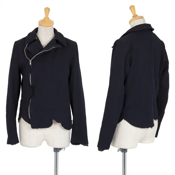 ローブドシャンブル コムデギャルソンrobe de chambre COMME des GARCONS ポリ縮絨波カットライダースジャケット 紺L K-92231_001