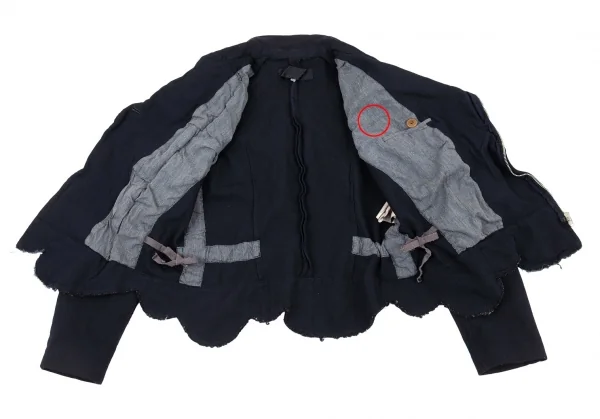 ローブドシャンブル コムデギャルソンrobe de chambre COMME des GARCONS ポリ縮絨波カットライダースジャケット 紺L K-92231_012