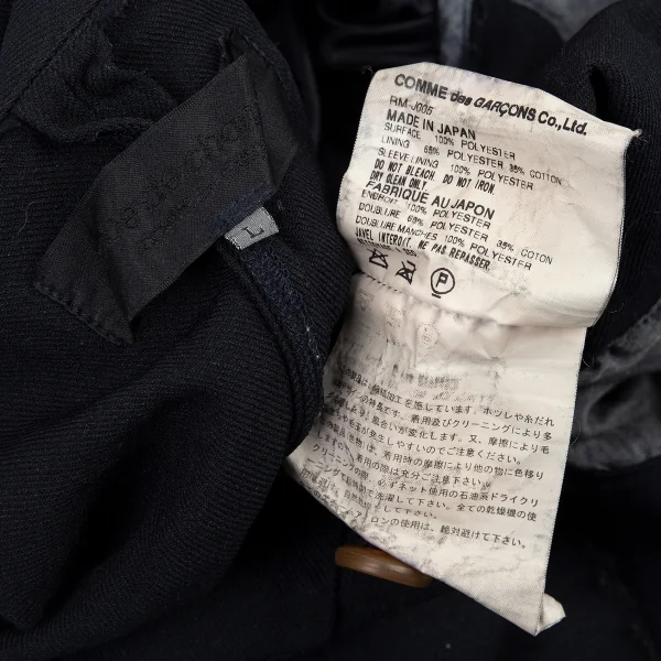 ローブドシャンブル コムデギャルソンrobe de chambre COMME des GARCONS ポリ縮絨波カットライダースジャケット 紺L K-92231_018