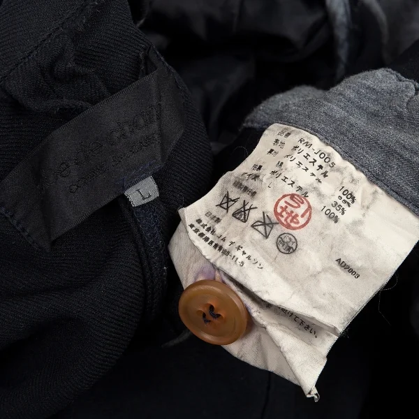 ローブドシャンブル コムデギャルソンrobe de chambre COMME des GARCONS ポリ縮絨波カットライダースジャケット 紺L K-92231_019