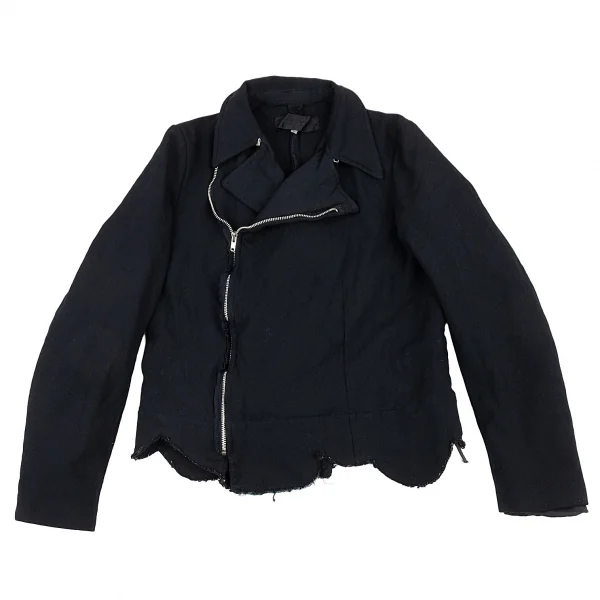 ローブドシャンブル コムデギャルソンrobe de chambre COMME des GARCONS ポリ縮絨波カットライダースジャケット 紺L K-92231_002