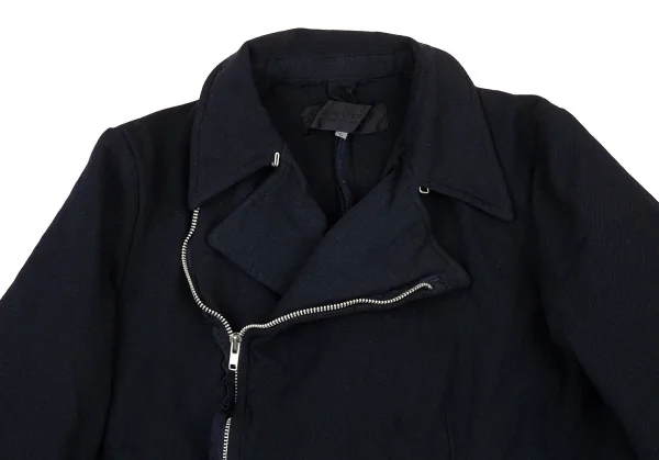ローブドシャンブル コムデギャルソンrobe de chambre COMME des GARCONS ポリ縮絨波カットライダースジャケット 紺L K-92231_003