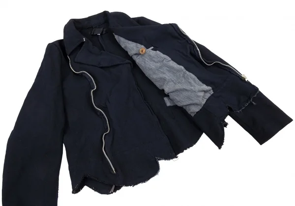 ローブドシャンブル コムデギャルソンrobe de chambre COMME des GARCONS ポリ縮絨波カットライダースジャケット 紺L K-92231_009