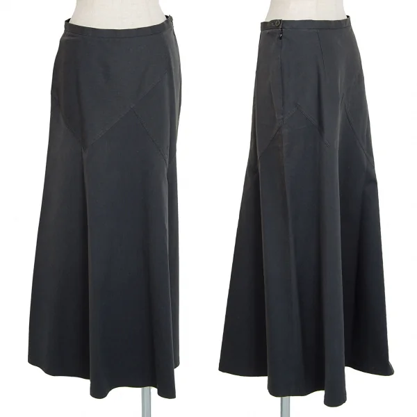 イッセイミヤケISSEY MIYAKE ストレッチコットンストライプ切替デザインスカート グレー青3 K-92253_001