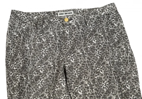 イッセイミヤケISSEY MIYAKE レースプリントカーブ切替パンツ 白黒3 K-92260_002