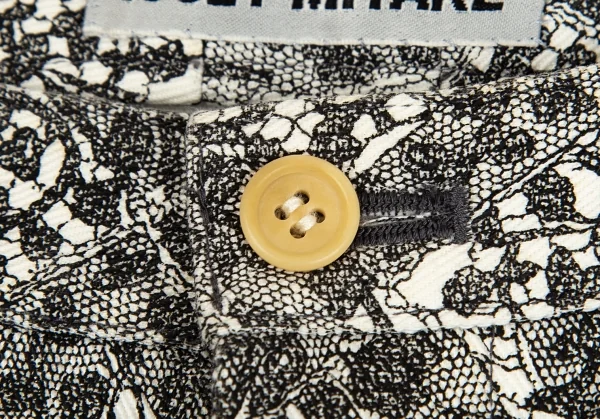 イッセイミヤケISSEY MIYAKE レースプリントカーブ切替パンツ 白黒3 K-92260_003