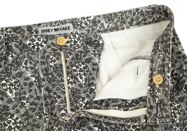 イッセイミヤケISSEY MIYAKE レースプリントカーブ切替パンツ 白黒3 K-92260_004