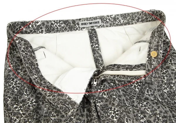 イッセイミヤケISSEY MIYAKE レースプリントカーブ切替パンツ 白黒3 K-92260_005