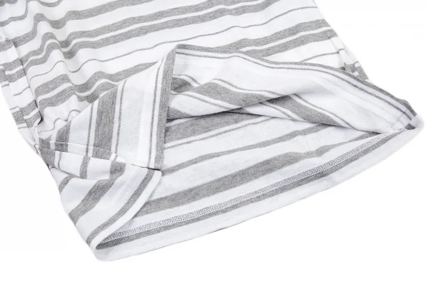 コムデギャルソンCOMME des GARCONS インサイドアウトボーダーVネックカットソー 白グレーM位 K-92306_010