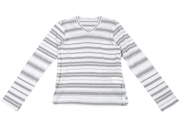 コムデギャルソンCOMME des GARCONS インサイドアウトボーダーVネックカットソー 白グレーM位 K-92306_002