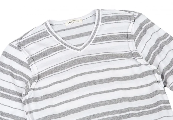 コムデギャルソンCOMME des GARCONS インサイドアウトボーダーVネックカットソー 白グレーM位 K-92306_003