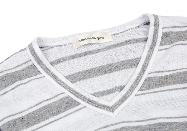 コムデギャルソンCOMME des GARCONS インサイドアウトボーダーVネックカットソー 白グレーM位 K-92306_004