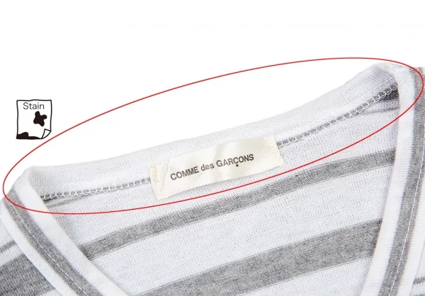 コムデギャルソンCOMME des GARCONS インサイドアウトボーダーVネックカットソー 白グレーM位 K-92306_005
