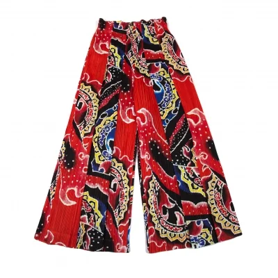 プリーツプリーズPLEATS PLEASE Flameプリントデザインワイドパンツ 赤
