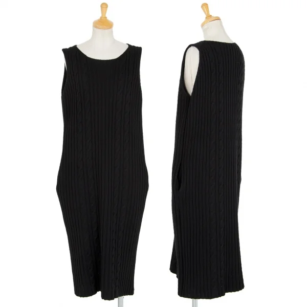 ヨウジヤマモト ファムYohji Yamamoto FEMMEウールナイロンケーブルニットノースリーブワンピース 黒M K-92346_001