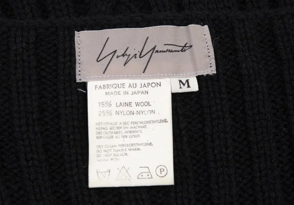 ヨウジヤマモト ファムYohji Yamamoto FEMMEウールナイロンケーブルニットノースリーブワンピース 黒M K-92346_012