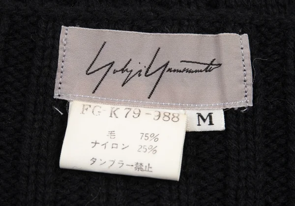 ヨウジヤマモト ファムYohji Yamamoto FEMMEウールナイロンケーブルニットノースリーブワンピース 黒M K-92346_013