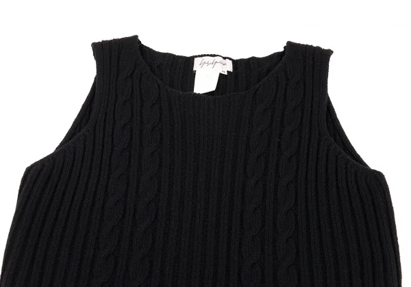 ヨウジヤマモト ファムYohji Yamamoto FEMMEウールナイロンケーブルニットノースリーブワンピース 黒M K-92346_003