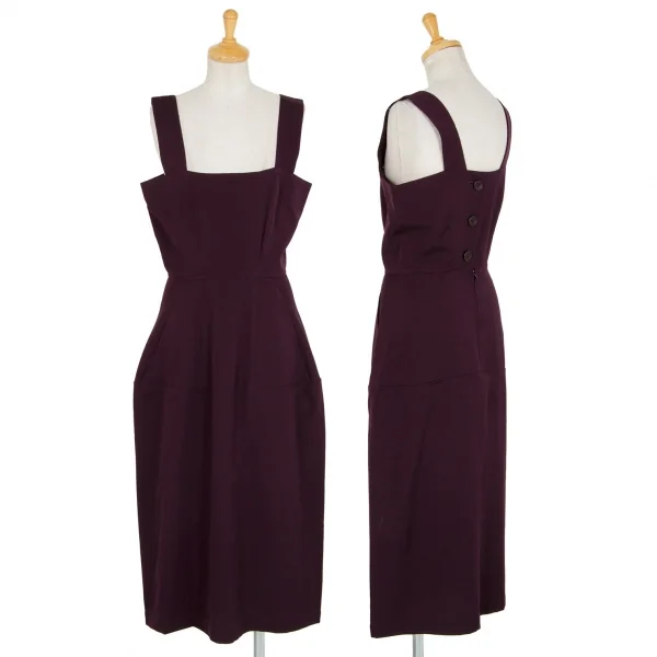 ヨウジヤマモト ファムYohji Yamamoto FEMME ウールギャバ切替デザインエプロンワンピース 紫S K-92349_001