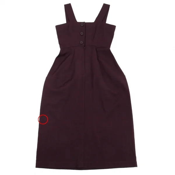 ヨウジヤマモト ファムYohji Yamamoto FEMME ウールギャバ切替デザインエプロンワンピース 紫S K-92349_010