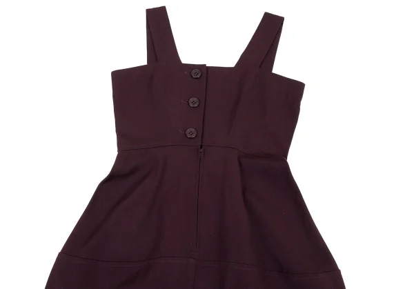 ヨウジヤマモト ファムYohji Yamamoto FEMME ウールギャバ切替デザインエプロンワンピース 紫S K-92349_012