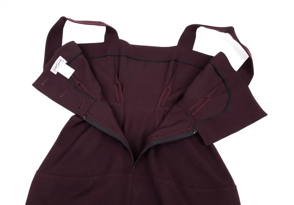 ヨウジヤマモト ファムYohji Yamamoto FEMME ウールギャバ切替デザインエプロンワンピース 紫S K-92349_014