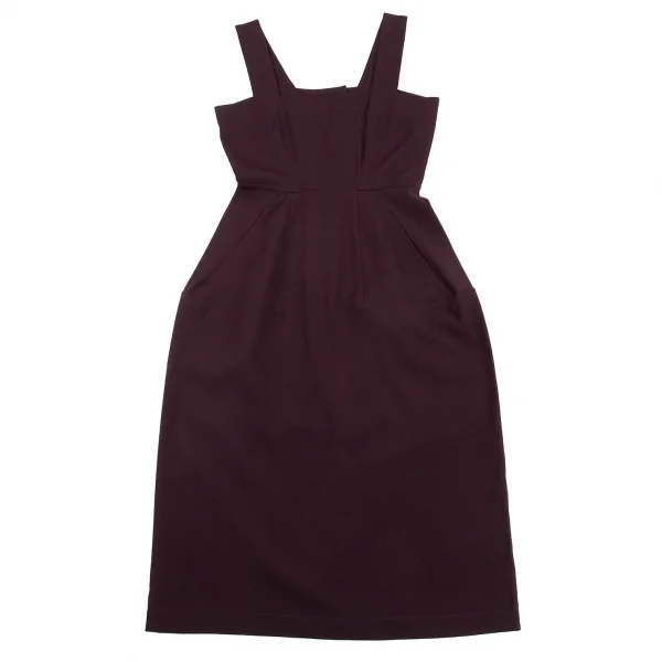 ヨウジヤマモト ファムYohji Yamamoto FEMME ウールギャバ切替デザインエプロンワンピース 紫S K-92349_002