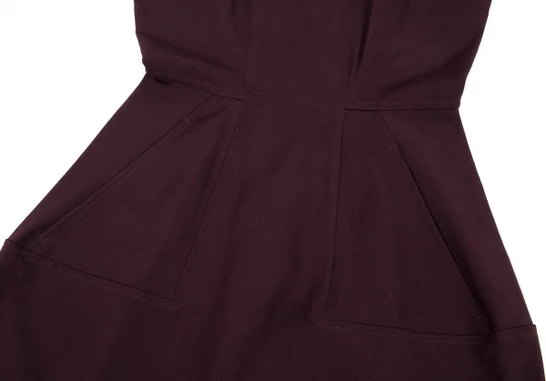 ヨウジヤマモト ファムYohji Yamamoto FEMME ウールギャバ切替デザインエプロンワンピース 紫S K-92349_005