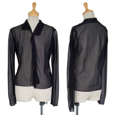 ヨウジヤマモト ファムYohji Yamamoto FEMMEナイロンメッシュ切替デザイントップス 紺