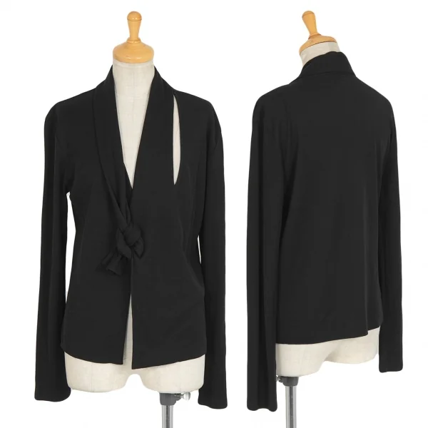 ヨウジヤマモト ファムYohji Yamamoto FEMMEコットンネックデザインボタンレスカーディガン 黒M K-92435_001
