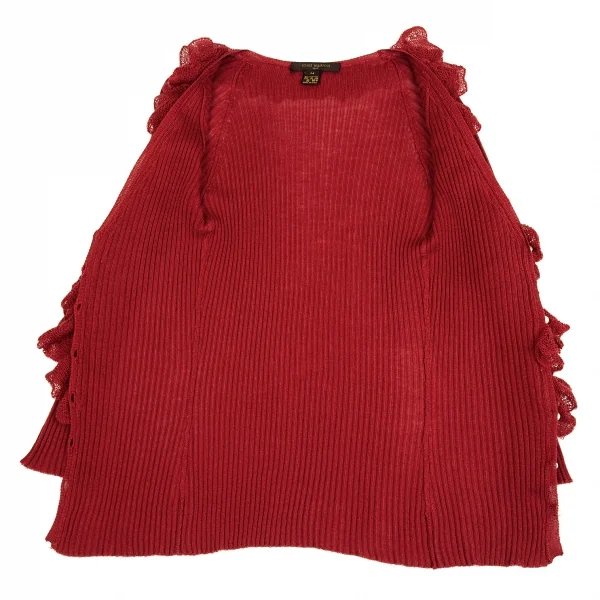 ルイヴィトンLouis Vuitton シルクラッフルリブニットカーディガン 赤M K-92487_010