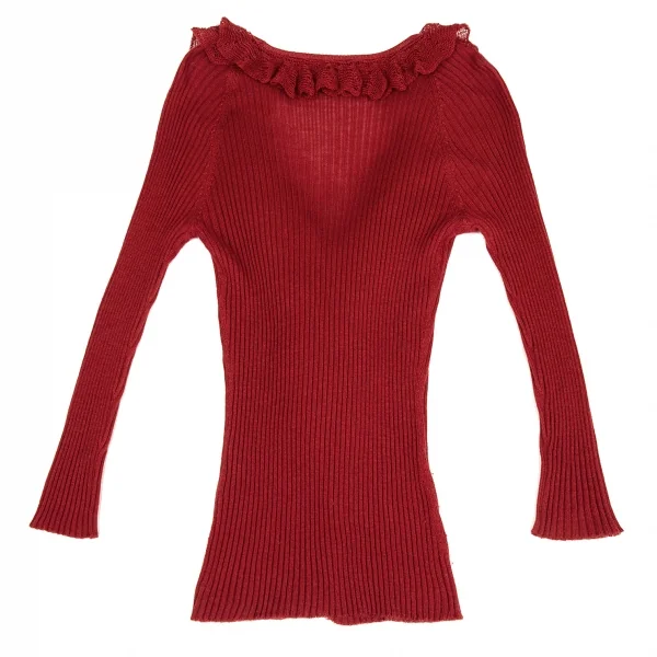 ルイヴィトンLouis Vuitton シルクラッフルリブニットカーディガン 赤M K-92487_011