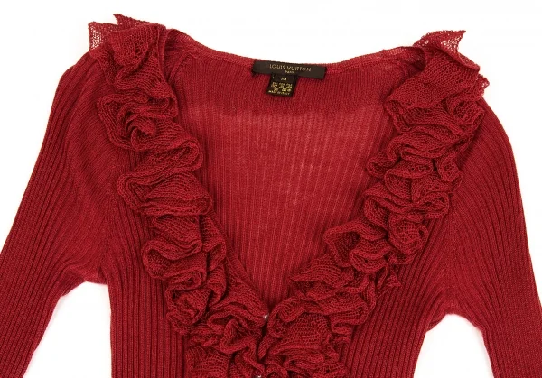 ルイヴィトンLouis Vuitton シルクラッフルリブニットカーディガン 赤M K-92487_003