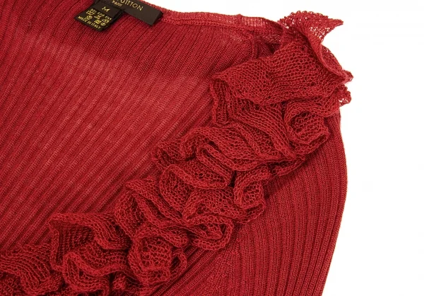 ルイヴィトンLouis Vuitton シルクラッフルリブニットカーディガン 赤M K-92487_004