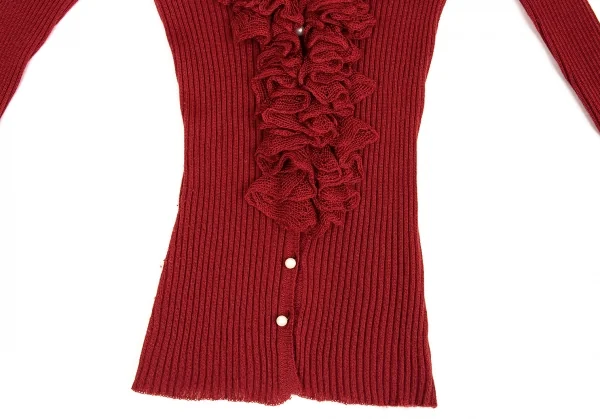 ルイヴィトンLouis Vuitton シルクラッフルリブニットカーディガン 赤M K-92487_007