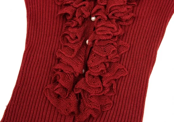 ルイヴィトンLouis Vuitton シルクラッフルリブニットカーディガン 赤M K-92487_008