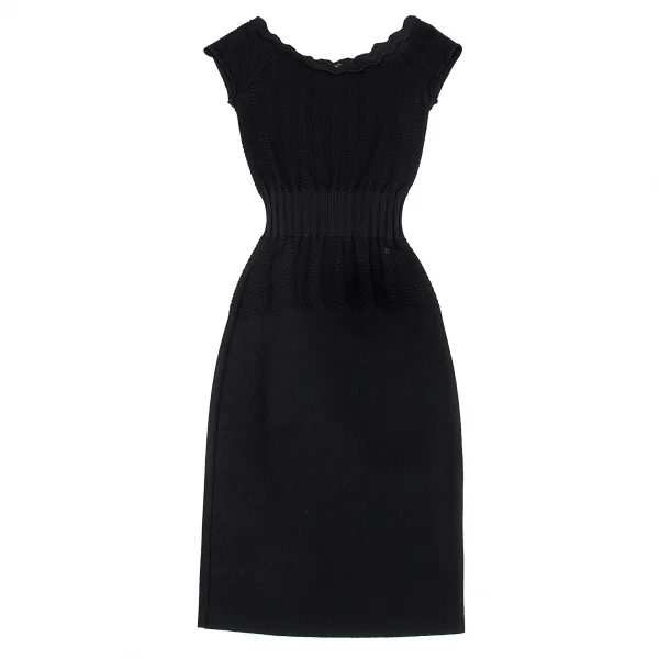シャネルCHANEL ジグザグニット切替ノースリーブワンピース 黒34 K-92490_002