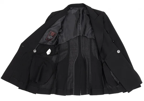 ジャンポールゴルチエ クラシックJean Paul GAULTIER CLASSIQUE ウール裾プリーツダブルジャケット 黒40 K-92559_012