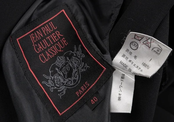 ジャンポールゴルチエ クラシックJean Paul GAULTIER CLASSIQUE ウール裾プリーツダブルジャケット 黒40 K-92559_019